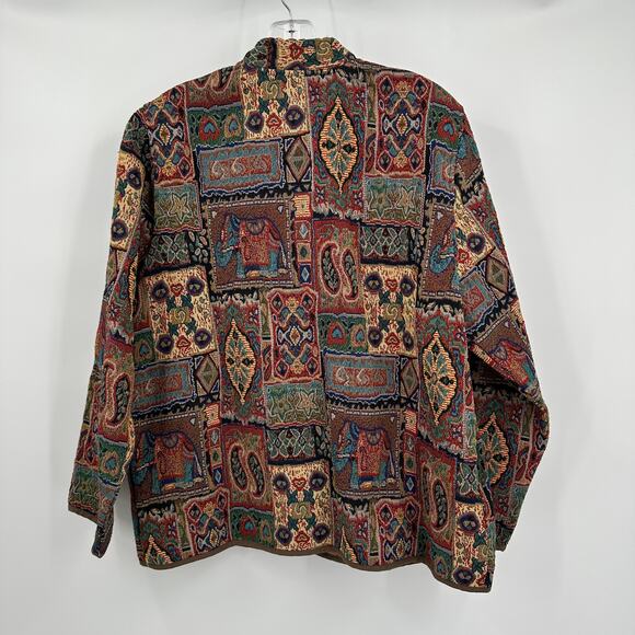Two Twenty Collection Womens Tapestry Jacket Size L Elephant Paisley Folk Art - Picture 2 of 8